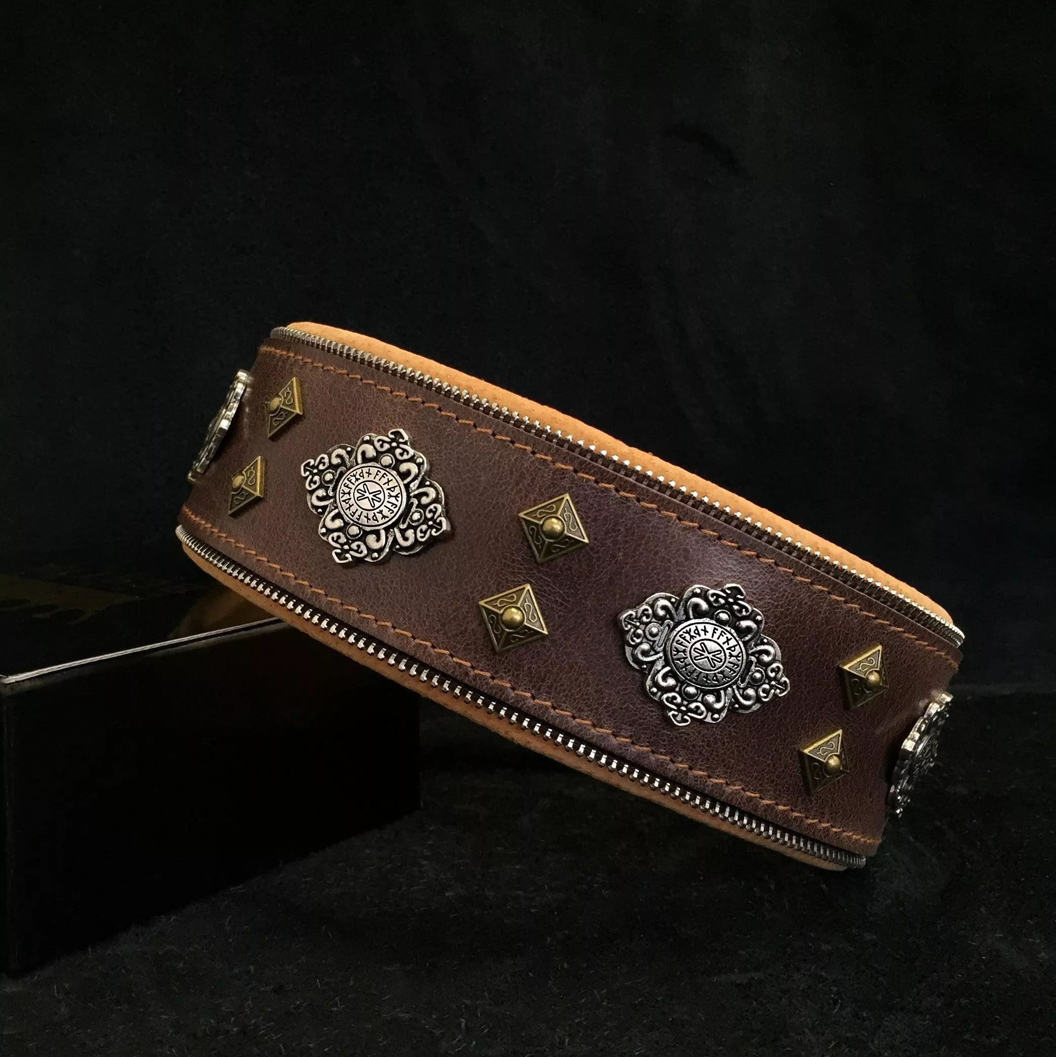 aztec-brown-dog-collar "Aztec" brown dog collar