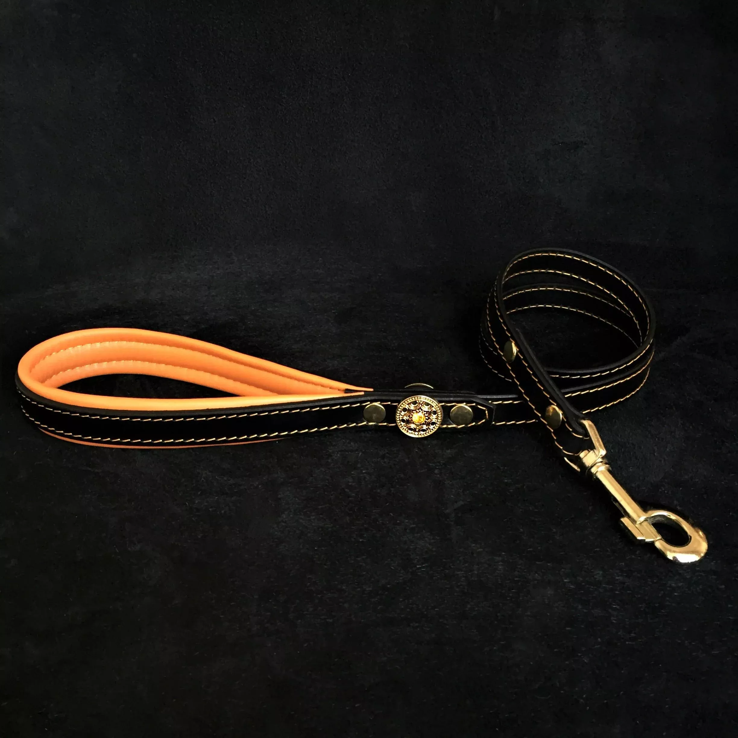 bijou-leather-lead-orange ''Bijou'' leather lead orange