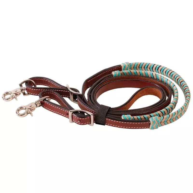 buffalo-leather-turquoise-rawhide-laced-roping-rein-7-ft Buffalo Leather Turquoise Rawhide Laced Roping Rein 7 ft