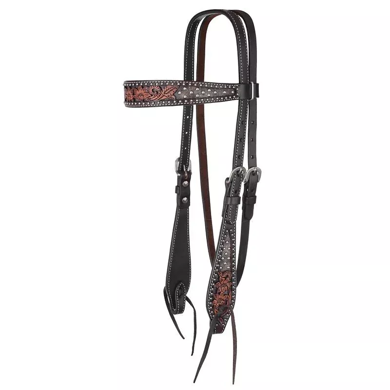 circle-y-dark-flash-az-flower-browband-headstall Circle Y Dark Flash AZ Flower Browband Headstall