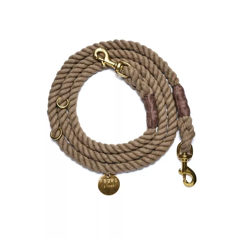 dark-tan-rope-dog-leash-adjustable-handcrafted-found-my-animal Dark Tan Rope Dog Leash, Adjustable & Handcrafted - Found My Animal