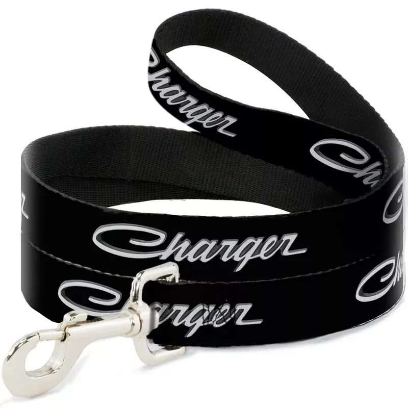 Dog Leash – CHARGER Script Emblem Corner Black/Silver Fade/White