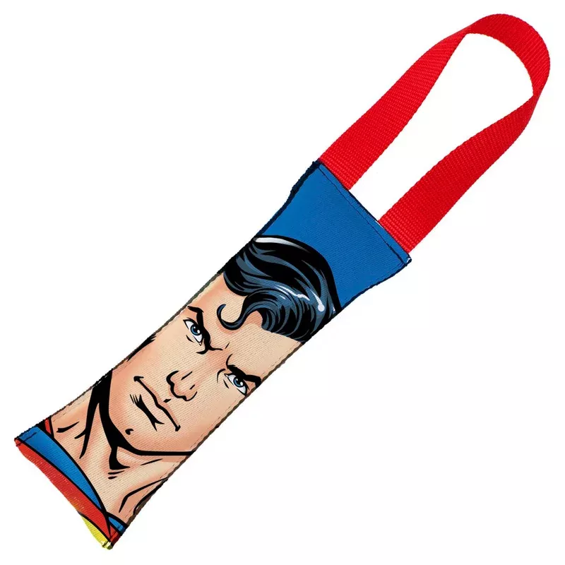 dog-toy-squeaky-tug-toy-superman-face-shield-icon-close-up-blue-red-red-webbing Dog Toy Squeaky Tug Toy – Superman Face + Shield Icon CLOSE-UP Blue Red – RED Webbing