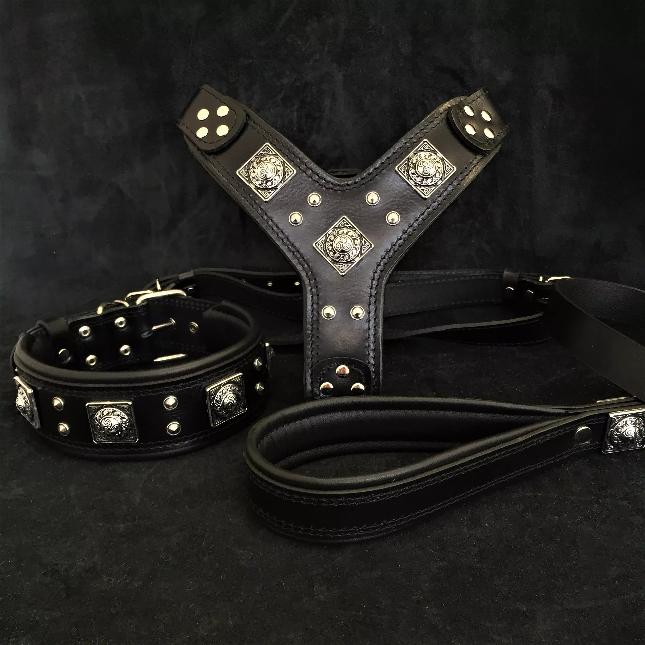 eros-big-dog-set-harness-collar-lead-all-black "EROS" BIG dog SET- Harness - collar - lead. All Black