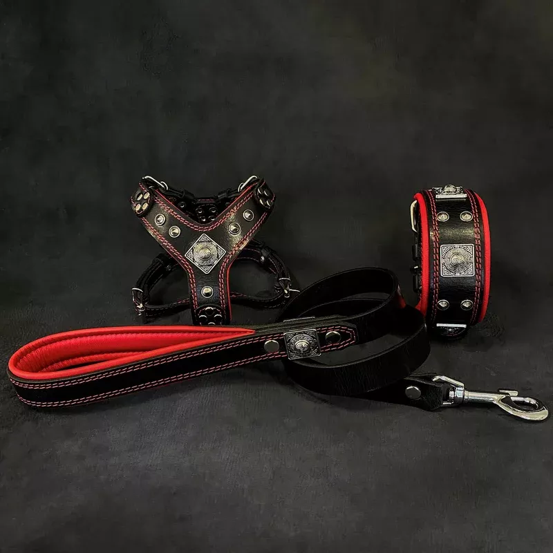 eros-small-to-medium-dog-set-harness-collar-lead-black-red “EROS” Small to Medium dog SET – Harness – collar – lead Black&Red