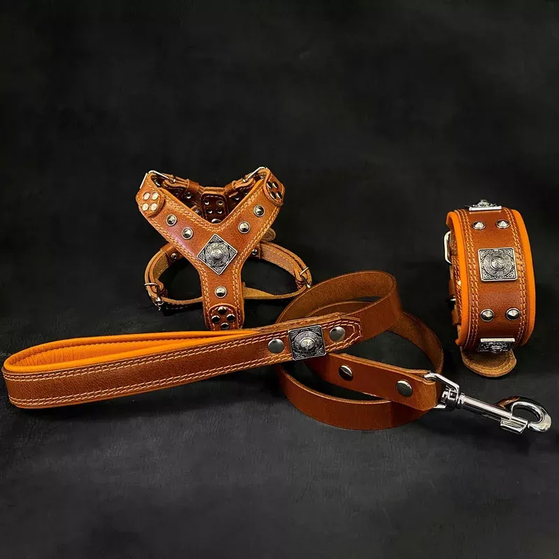 eros-small-to-medium-dog-set-harness-collar-lead-brown “EROS” Small to Medium dog SET – Harness – collar – lead. Brown