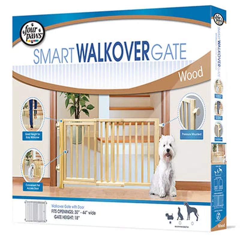 four-paws-walkover-wood-gate-with-door Four Paws Walkover Wood Gate with Door