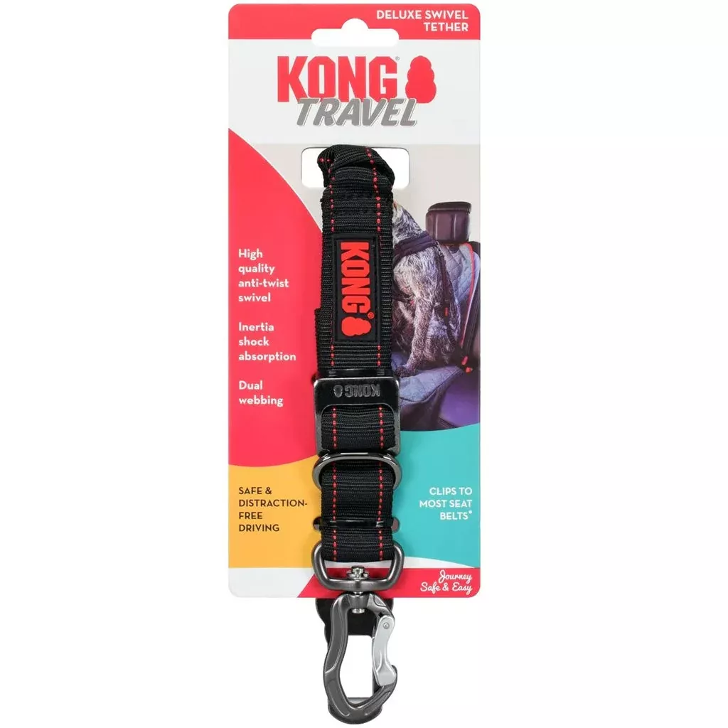 kong-deluxe-swivel-tether-dog-safety-belt-black-red KONG Deluxe Swivel Tether Dog Safety Belt, Black & Red