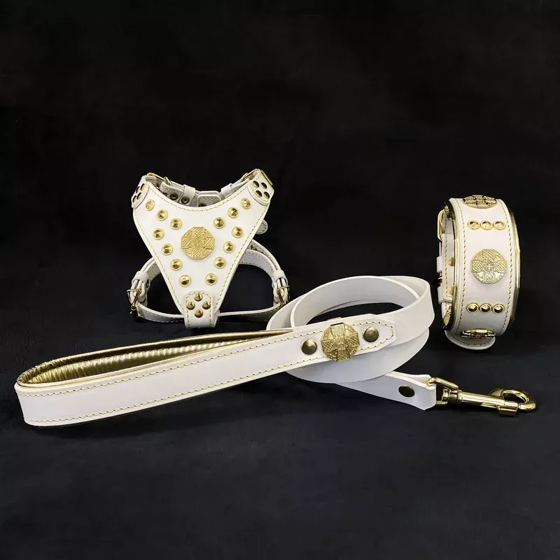 maximus-white-gold-small-dog-set-harness-collar-lead “Maximus White&Gold” Small dog SET – Harness – collar – lead