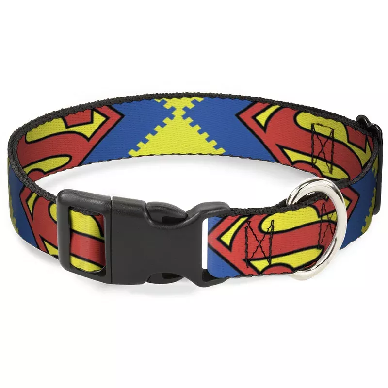 plastic-clip-collar-jagged-superman-shield-close-up-yellow-blue-red Plastic Clip Collar – Jagged Superman Shield CLOSE-UP Yellow/Blue/Red