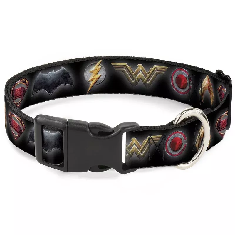 plastic-clip-collar-justice-league-2017-6-superhero-icons-black Plastic Clip Collar – Justice League 2017 6-Superhero Icons Black