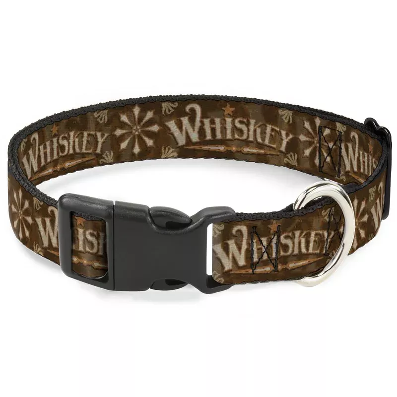 plastic-clip-collar-western-whiskey-star-with-text-shadow-repeat-browns-tan Plastic Clip Collar – Western WHISKEY Star with Text Shadow Repeat Browns/Tan
