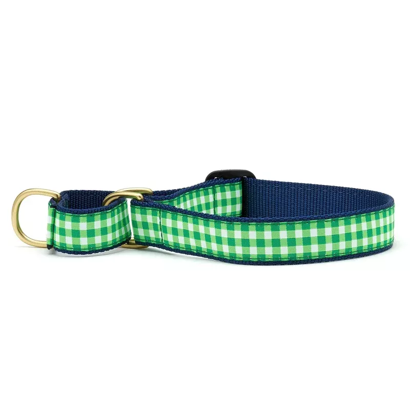 up-country-lime-gingham-cast-brass-martingale-collar Up Country Lime Gingham Cast Brass Martingale Collar