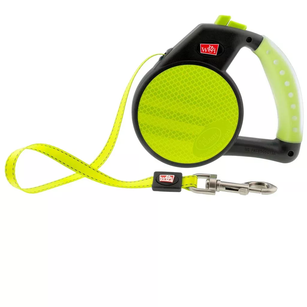wigzi-gel-handle-reflective-tape-retractable-dog-leash-yellow Wigzi Gel Handle Reflective Tape Retractable Dog Leash, Yellow